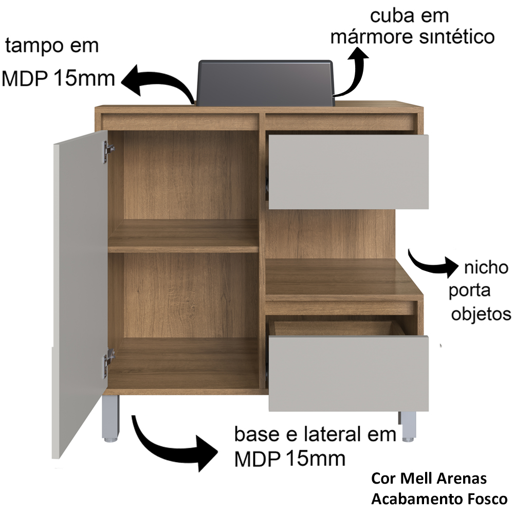 Gabinete Suspenso 80 cm Cuba Preta BL2001 Mell Arenas FAEM