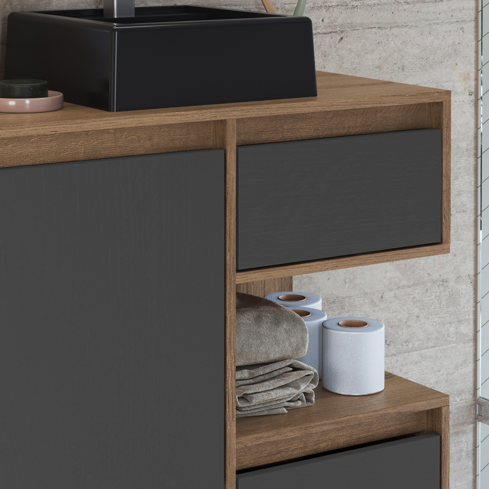 Gabinete Suspenso 80 cm Cuba Preta BL2001 Mell Grafite FAEM