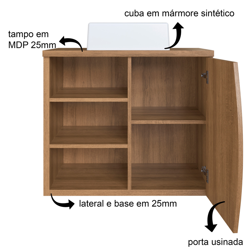 Gabinete Suspenso Com Cuba Branca 70 cm BL9680 Mell FAEM