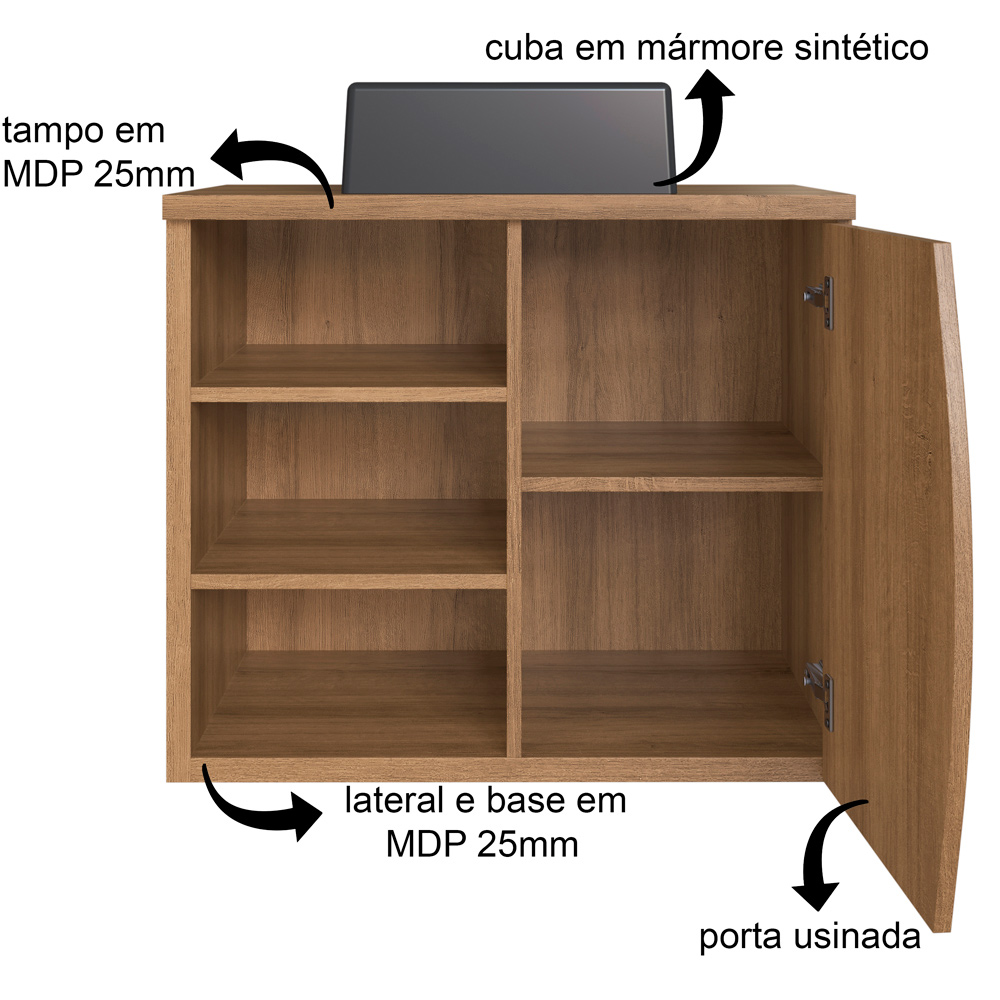 Gabinete Suspenso Com Cuba Preta 70 cm BL9680 Mell FAEM