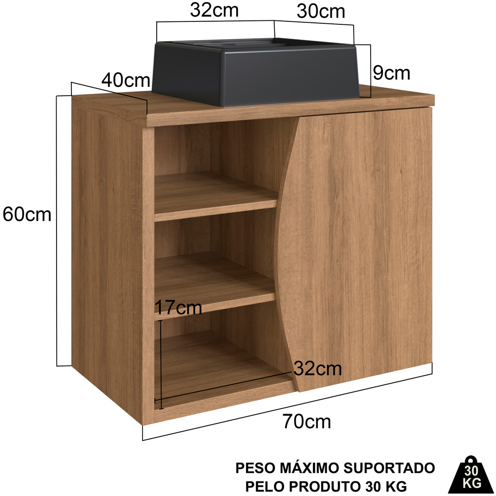 Gabinete Suspenso Com Cuba Preta 70 cm BL9680 Mell FAEM