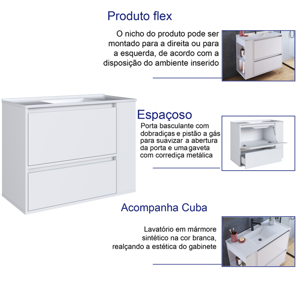 Gabinete Suspenso Com Lavatorio e Gavetao BL2002 Branco FAEM