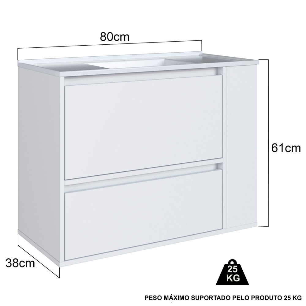 Gabinete Suspenso Com Lavatorio e Gavetao BL2002 Branco FAEM