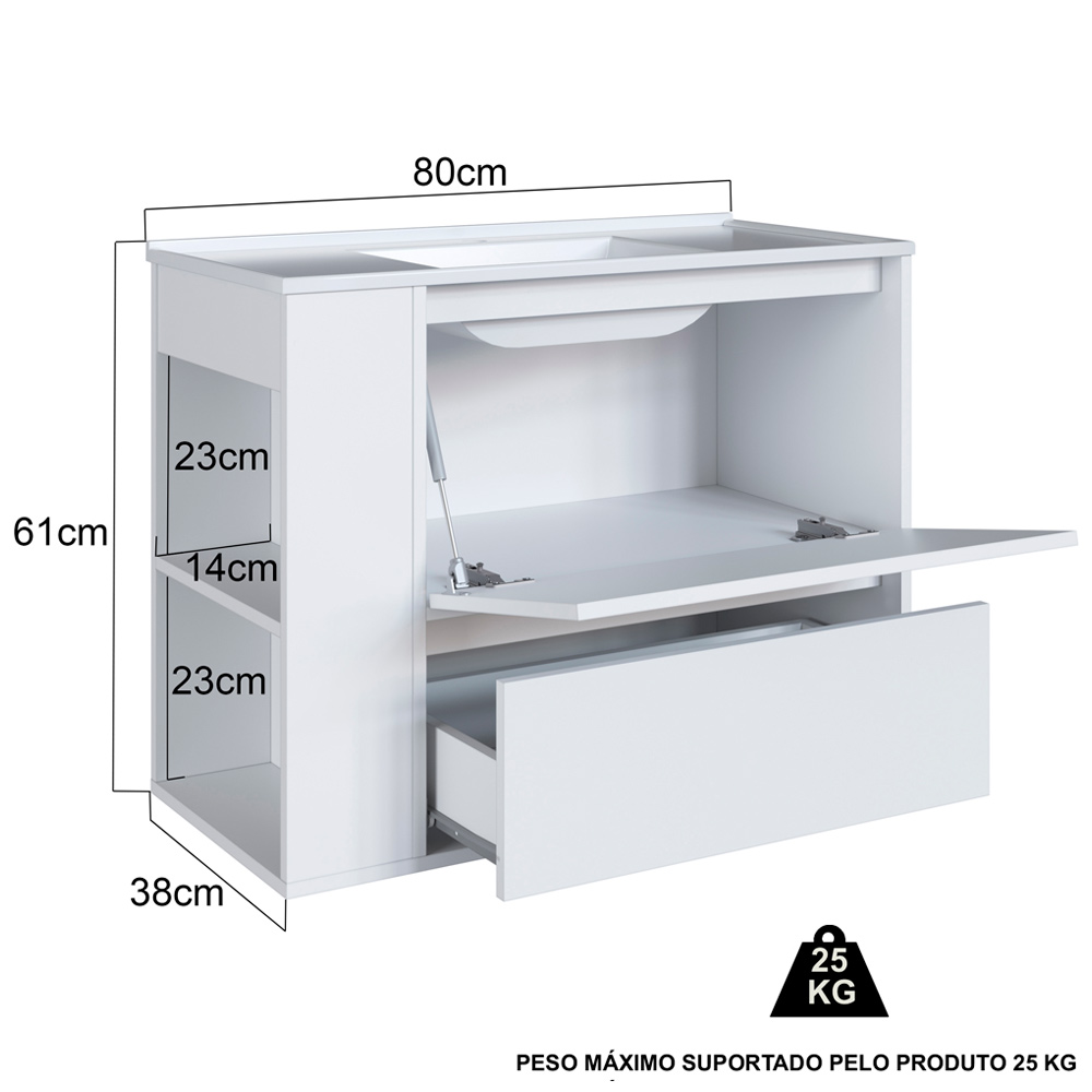 Gabinete Suspenso Com Lavatorio e Gavetao BL2002 Branco FAEM