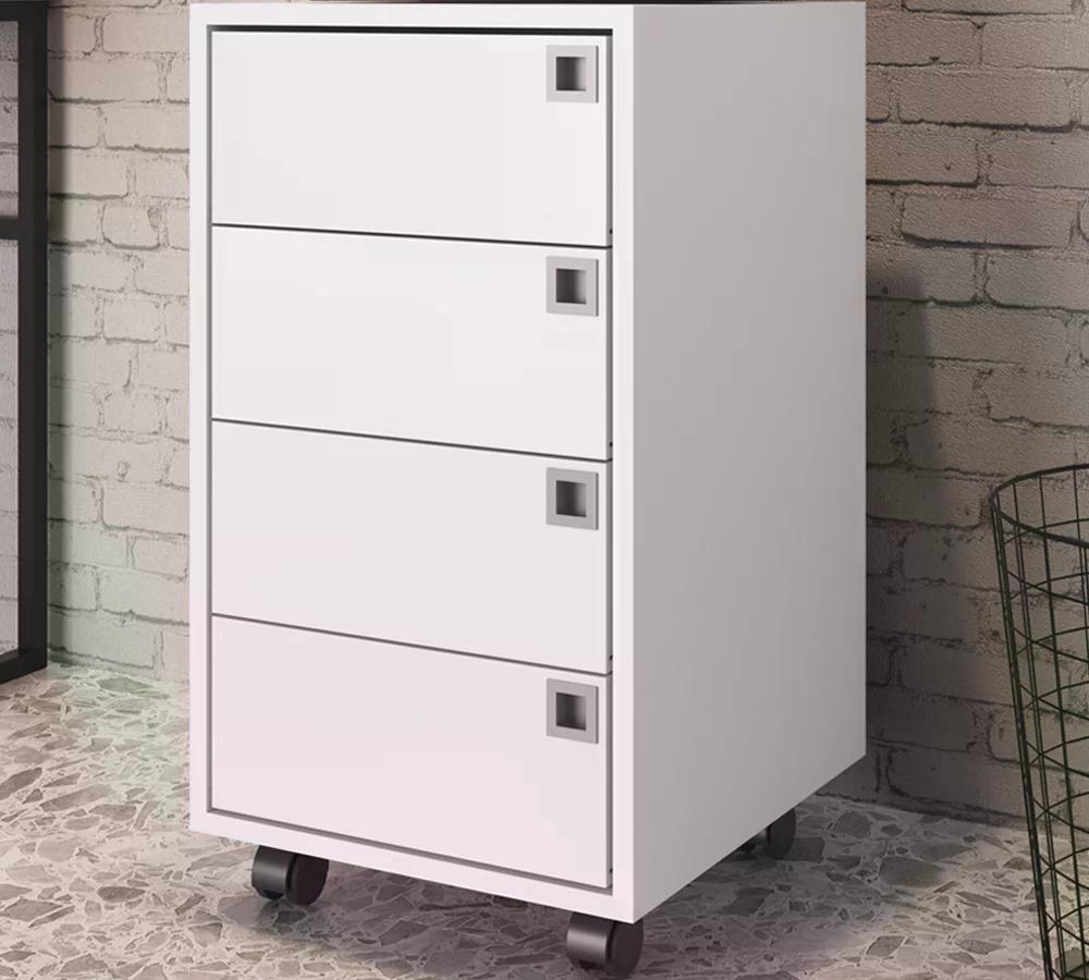 Gaveteiro Para Escritorio 4 Gavetas OB001 Branco PP Milani Store