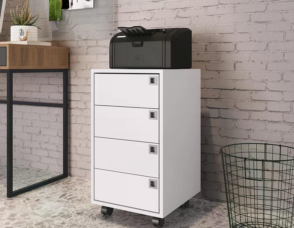 Gaveteiro Para Escritorio 4 Gavetas OB001 Branco PP Milani Store