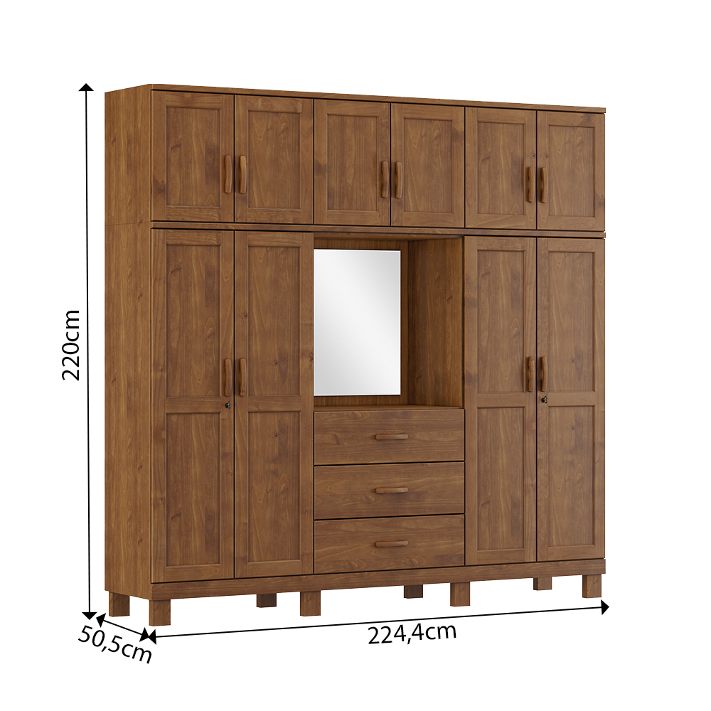 Guarda Roupa 10P 3G Capela Espelho 225 cm 1288 Castanho Milani Store