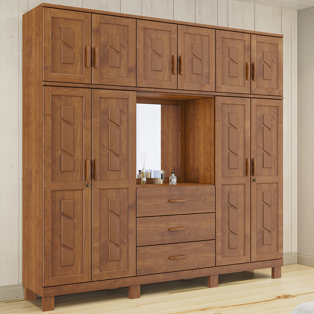 Guarda Roupa 10P 3G Com Aplique Capela 225 cm 1278 Castanho Milani Store