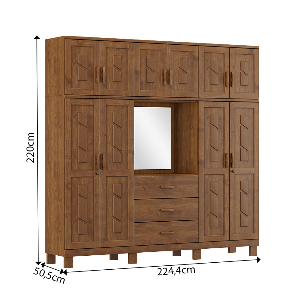 Guarda Roupa 10P 3G Com Aplique Capela 225 cm 1278 Castanho Milani Store