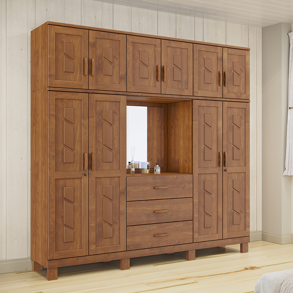 Guarda Roupa 10P 3G Com Aplique Capela 225 cm 1278 Castanho Milani Store