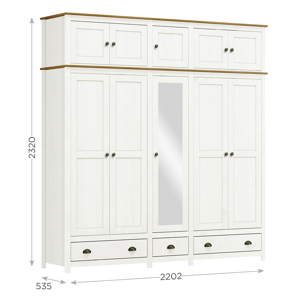 Guarda Roupa 10P 3G Espelho Madeira Maciça 220 cm 9139 Branco Freijo Milani Store