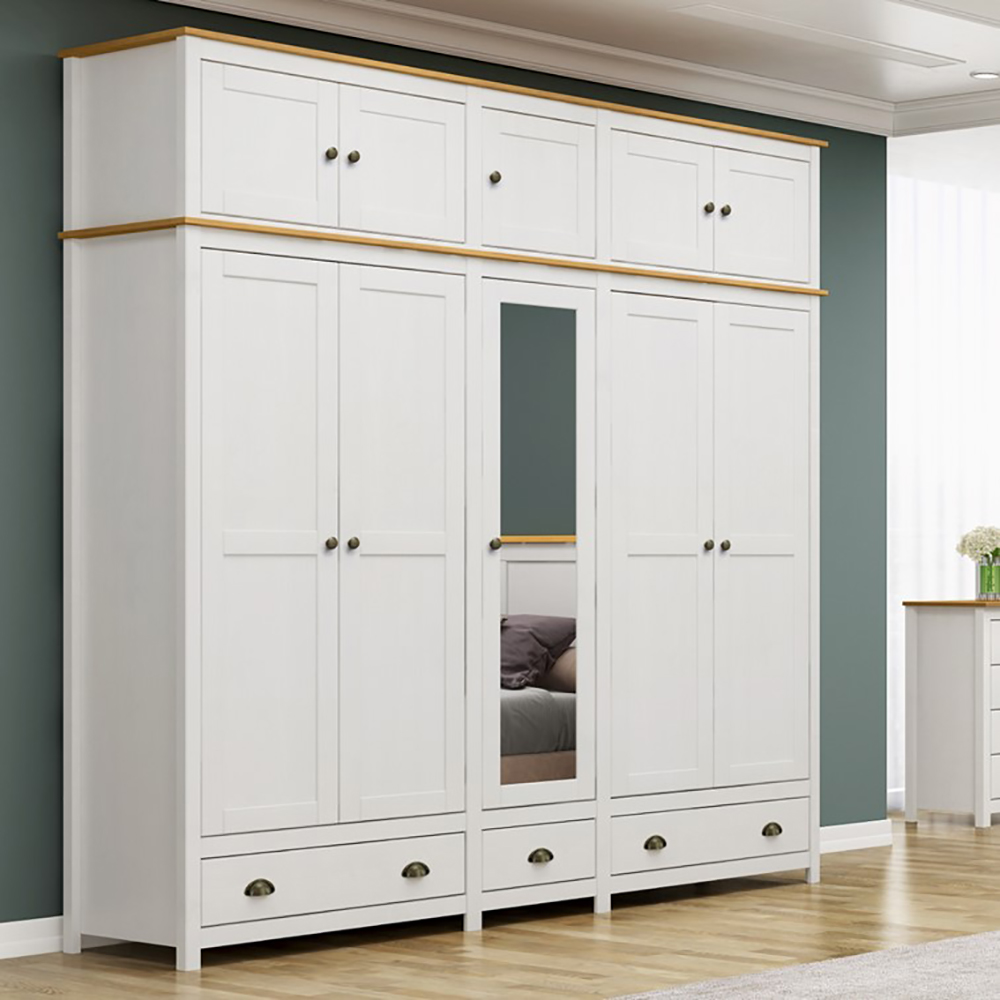 Guarda Roupa 10P 3G Espelho Madeira Maciça 220 cm 9139 Branco Freijo Milani Store