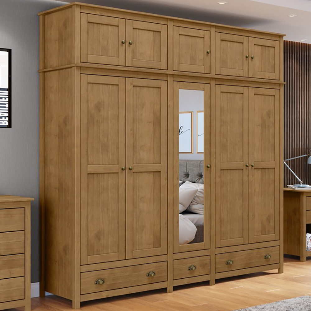 Guarda Roupa 10P 3G Espelho Madeira Maciça 220 cm 9139 Freijo Milani Store