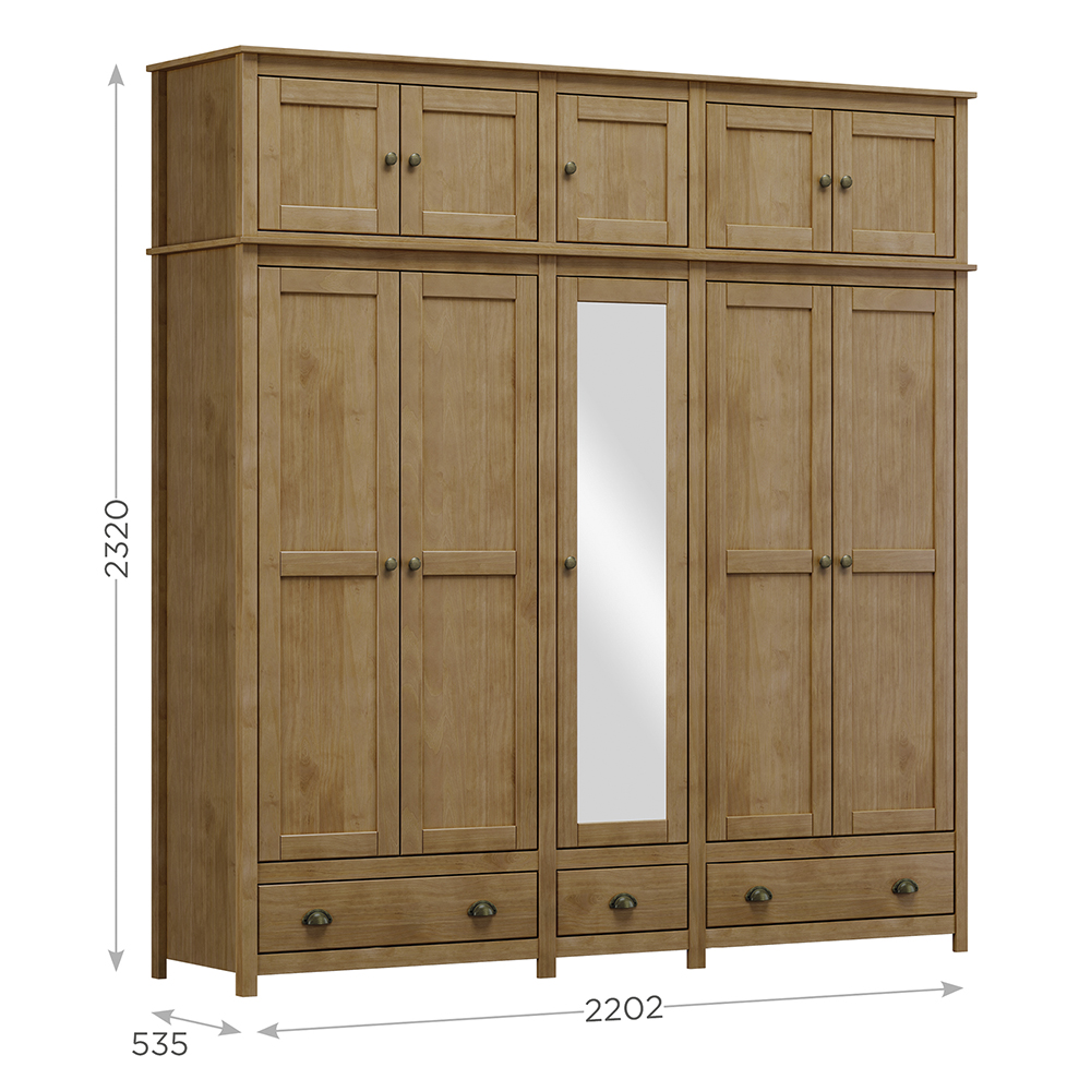 Guarda Roupa 10P 3G Espelho Madeira Maciça 220 cm 9139 Freijo Milani Store