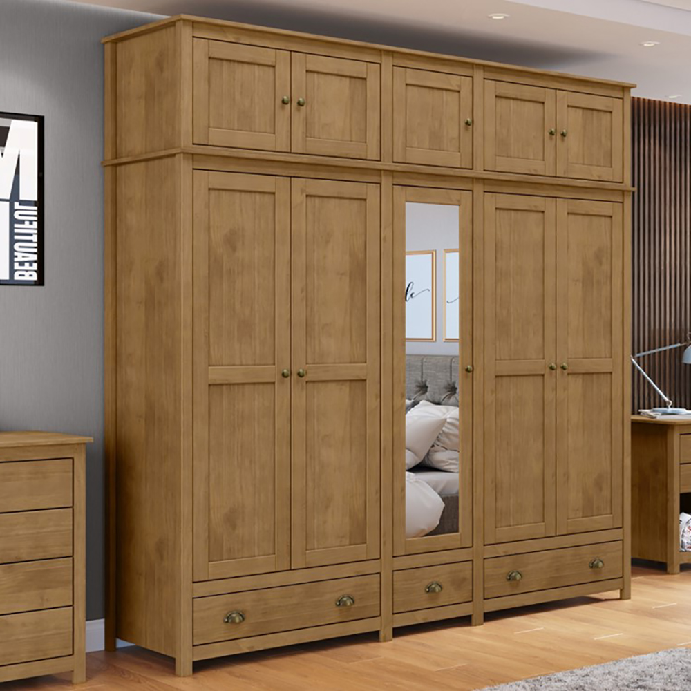 Guarda Roupa 10P 3G Espelho Madeira Maciça 220 cm 9139 Freijo Milani Store
