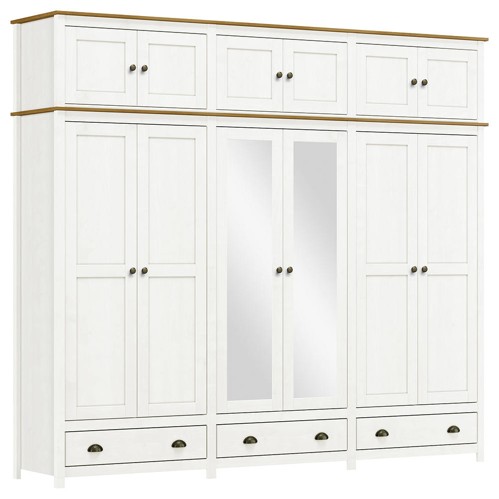 Guarda Roupa 12P 3G Espelho Madeira Maciça 261 cm 9134 Branco Freijo Milani Store