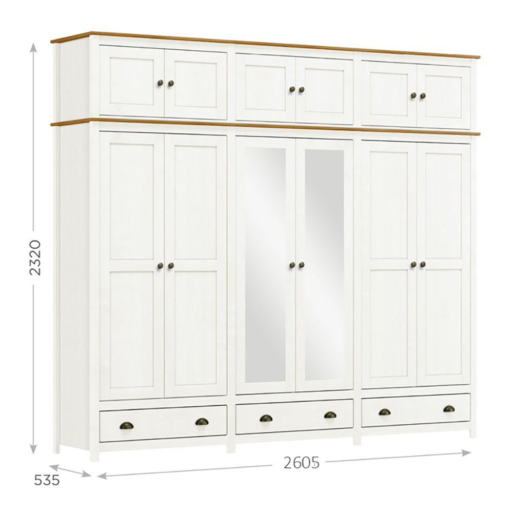Guarda Roupa 12P 3G Espelho Madeira Maciça 261 cm 9134 Branco Freijo Milani Store