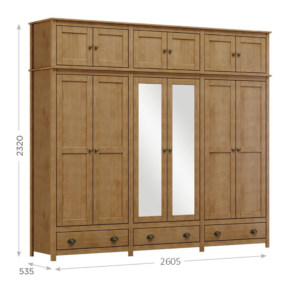 Guarda Roupa 12P 3G Espelho Madeira Maciça 261 cm 9134 Freijo Milani Store