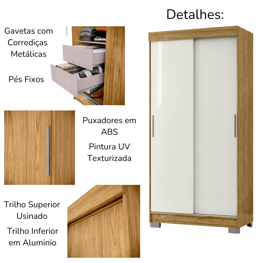 Guarda Roupa 2 Portas Correr ATR RD041 Marrocos Off White MXM
