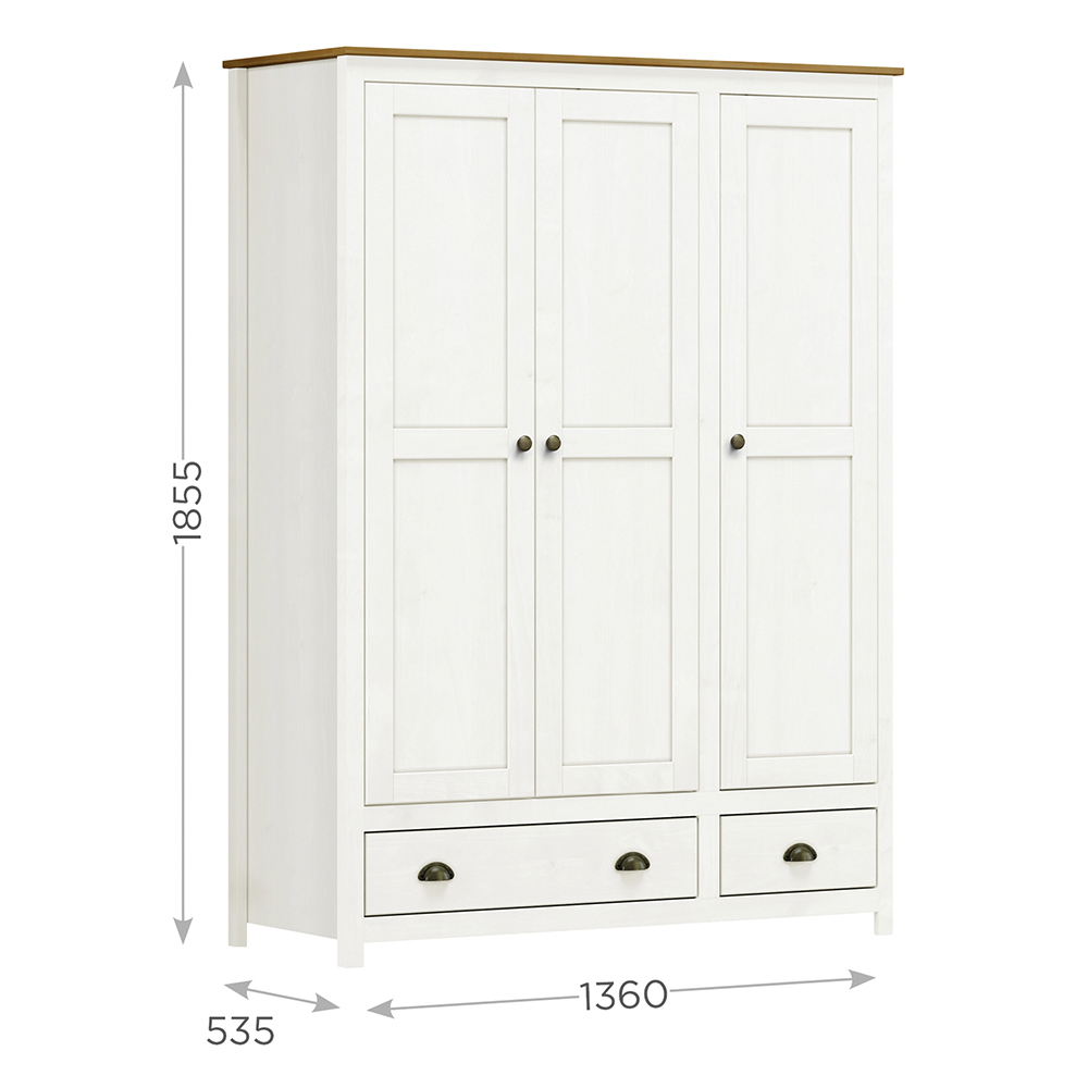 Guarda Roupa 3P 2G Madeira Maciça 136 cm 9104 Branco Freijo Milani Store