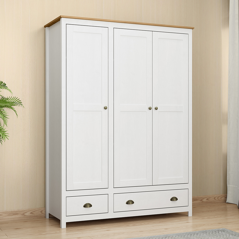 Guarda Roupa 3P 2G Madeira Maciça 136 cm 9104 Branco Freijo Milani Store