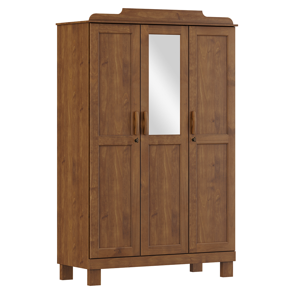 Guarda Roupa 3P Espelho 115 cm 1281 Castanho Milani Store