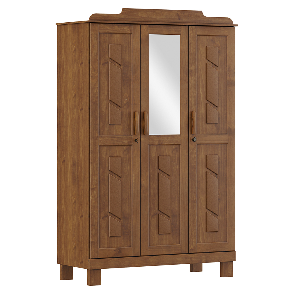 Guarda Roupa 3P Espelho Com Aplique 115 cm 1271 Castanho Milani Store