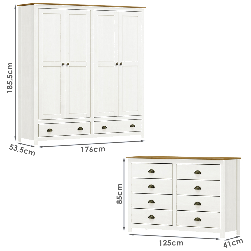 Guarda Roupa 4 PT Comoda 8 GV Madeira Maciça Branco Freijo Milani Store