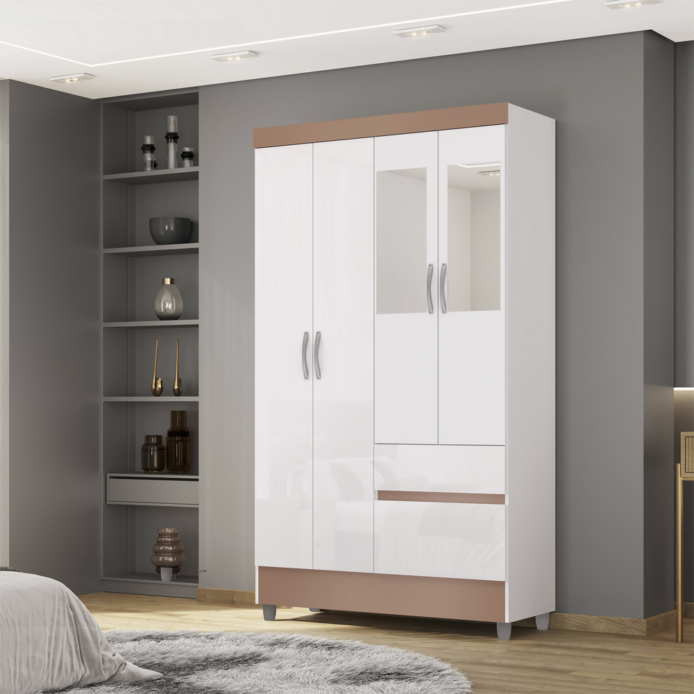 Guarda Roupa 4 Portas Espelho 102 cm 10090 Branco Camarim VLR
