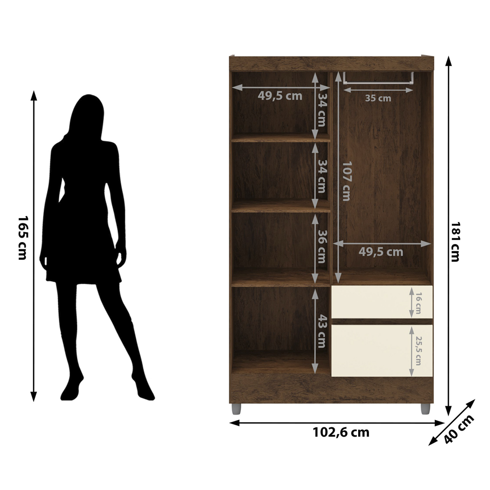 Guarda Roupa 4 Portas Espelho 102 cm 10090 Imbuia Champanhe VLR