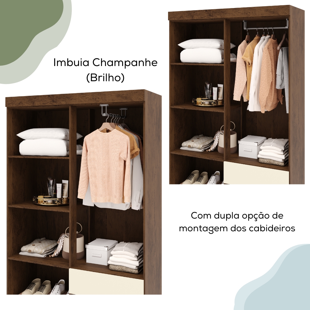 Guarda Roupa 4 Portas Espelho 102 cm 10090 Imbuia Champanhe VLR