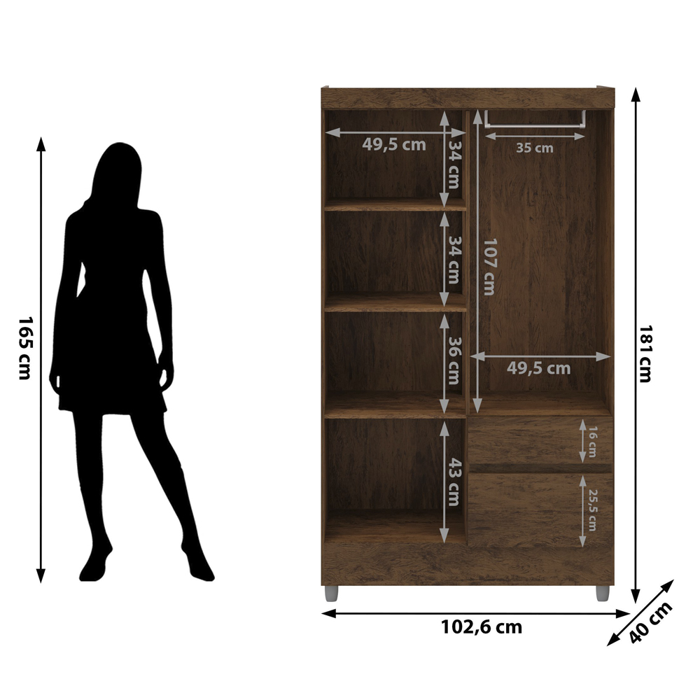 Guarda Roupa 4 Portas Espelho 102 cm 10090 Imbuia VLR