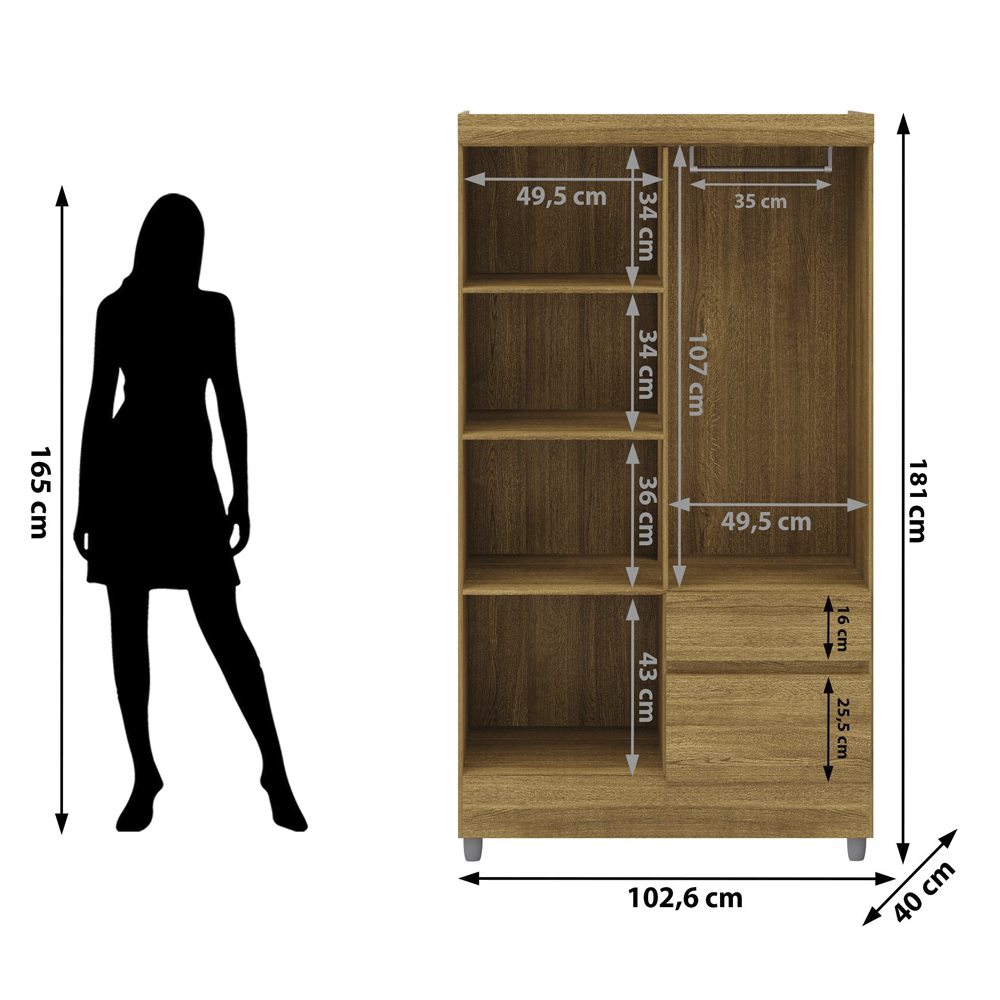 Guarda Roupa 4 Portas Espelho 102 cm 10090 Nature VLR