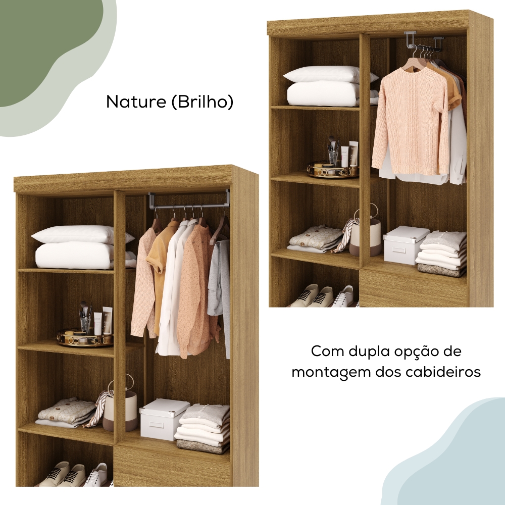Guarda Roupa 4 Portas Espelho 102 cm 10090 Nature VLR
