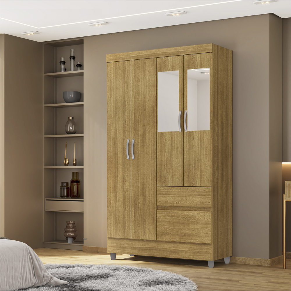 Guarda Roupa 4 Portas Espelho 102 cm 10090 Nature VLR