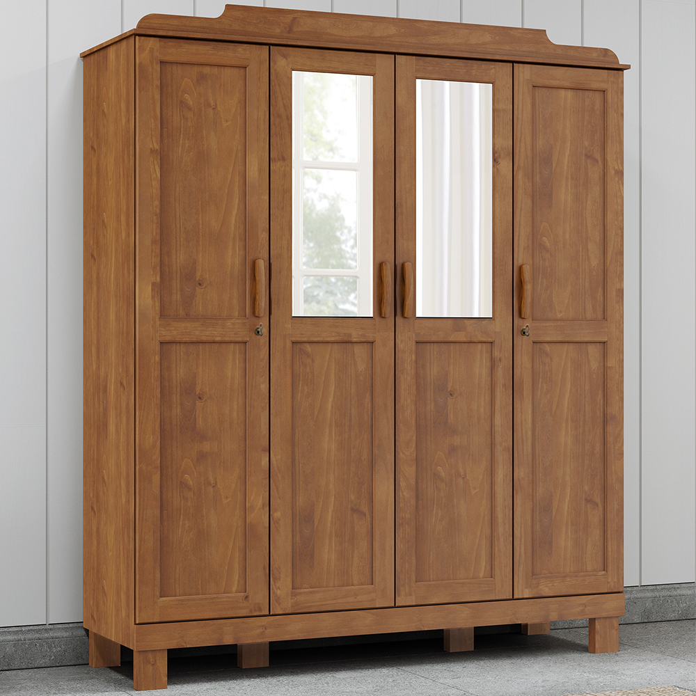 Guarda Roupa 4 Portas Espelho 152 cm 1282 Castanho Milani Store