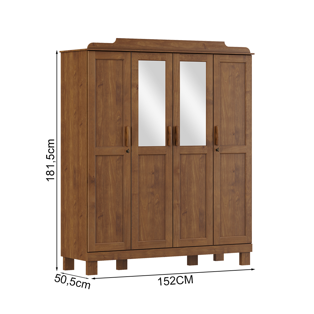 Guarda Roupa 4 Portas Espelho 152 cm 1282 Castanho Milani Store