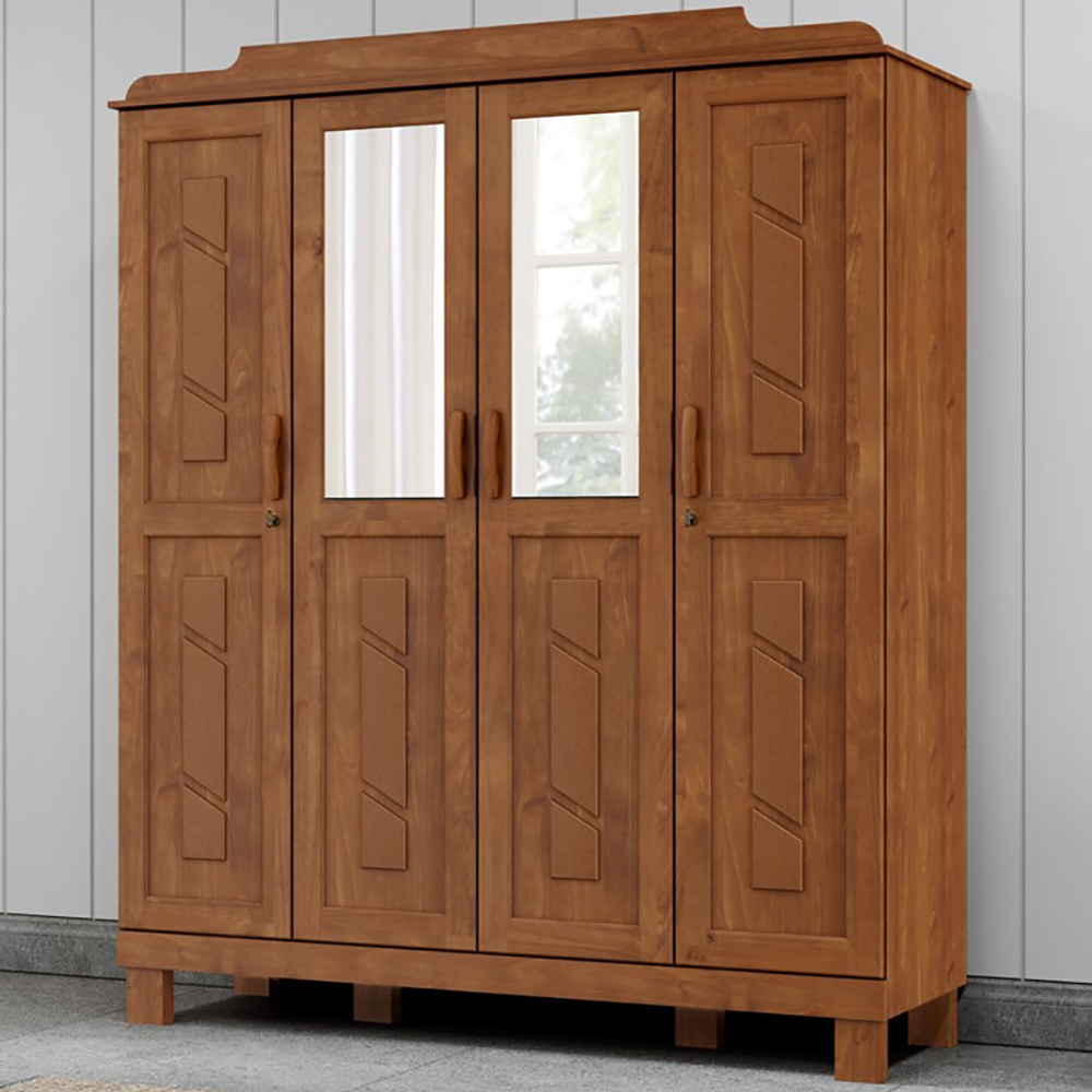 Guarda Roupa 4 Portas Espelho Com Aplique 152 cm 1272 Castanho Milani Store