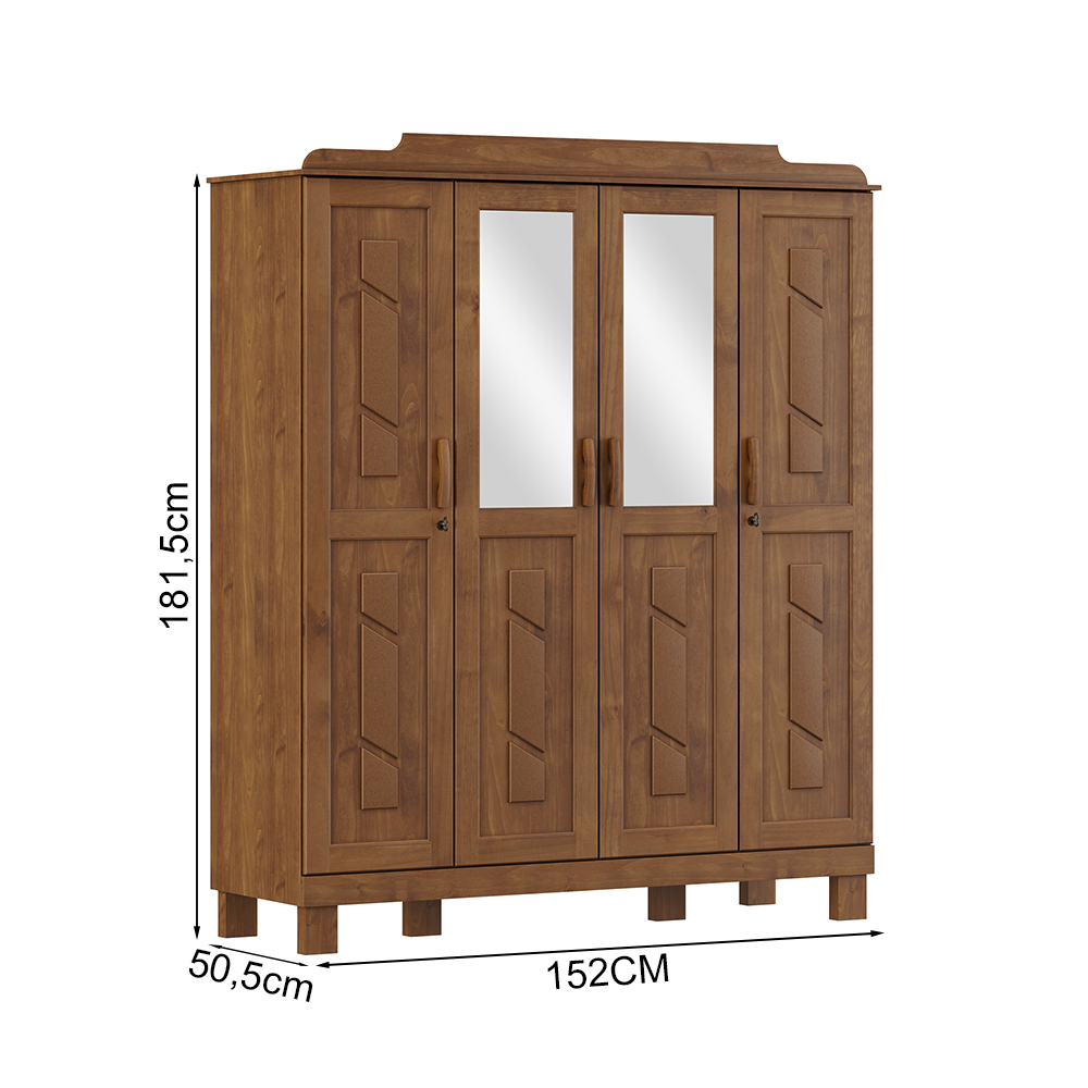 Guarda Roupa 4 Portas Espelho Com Aplique 152 cm 1272 Castanho Milani Store