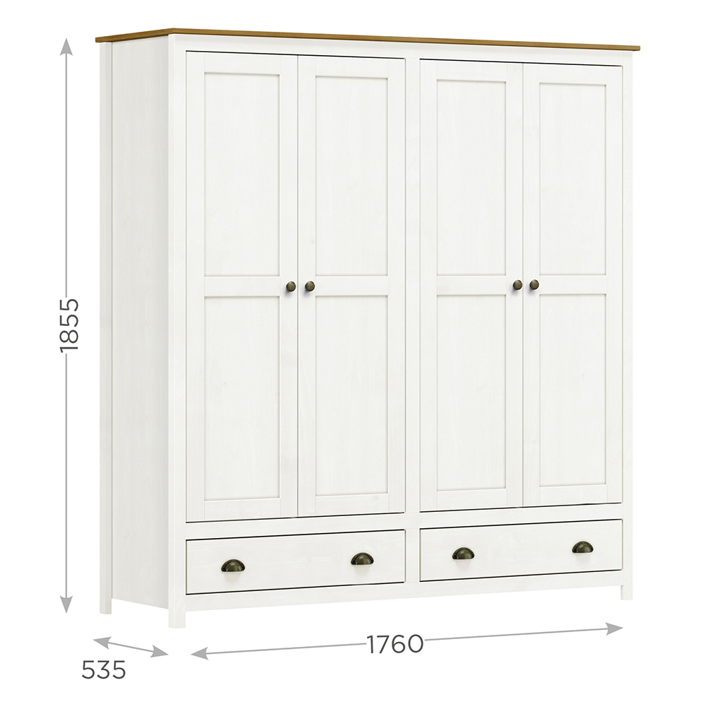 Guarda Roupa 4P 2G Madeira Maciça 176 cm 9105 Branco Freijo Milani Store