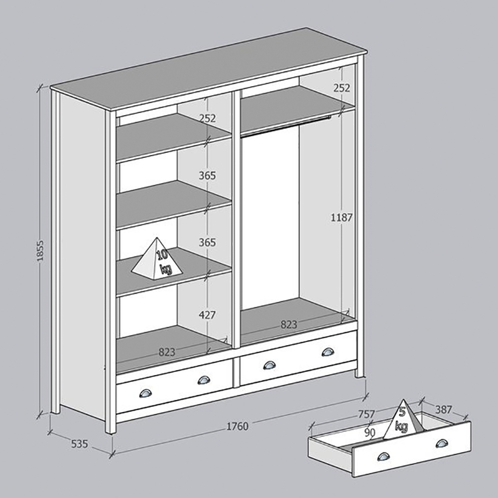 Guarda Roupa 4P 2G Madeira Maciça 176 cm 9105 Branco Freijo Milani Store