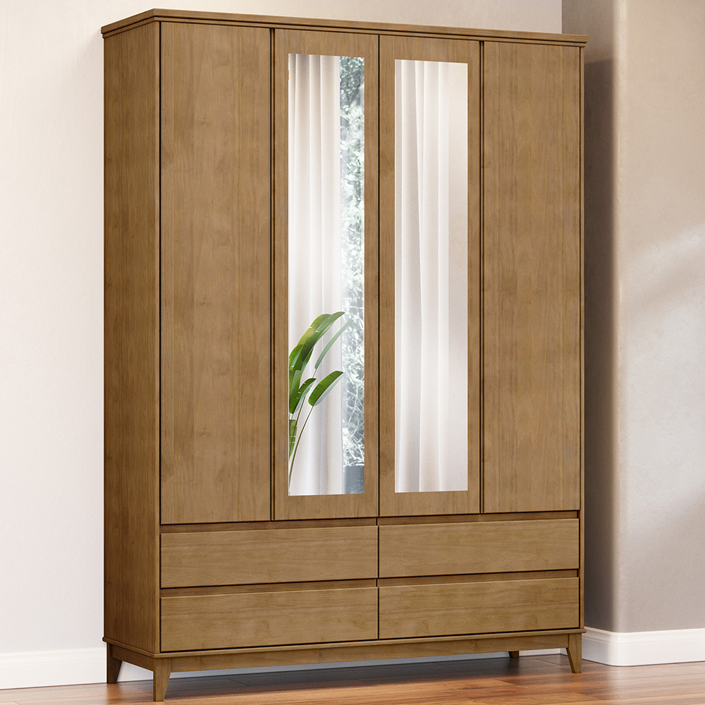 Guarda Roupa 4P 4G Espelho MDF 160 cm 2813 Freijo Milani Store