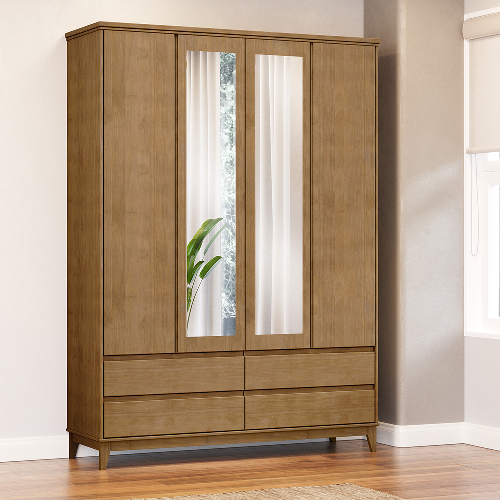 Guarda Roupa 4P 4G Espelho MDF 160 cm 2813 Freijo Milani Store