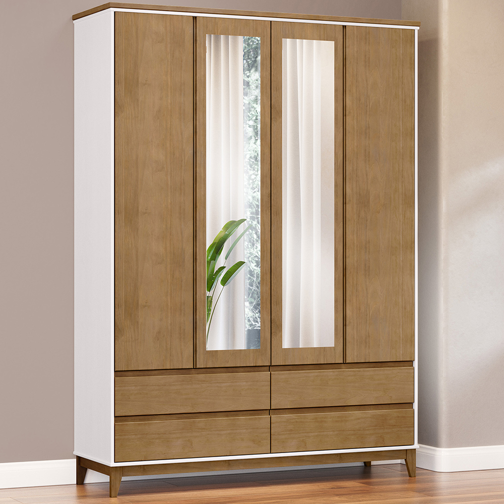 Guarda Roupa 4P 4G Espelho MDF 160 cm 2813 Off White Freijo Milani Store