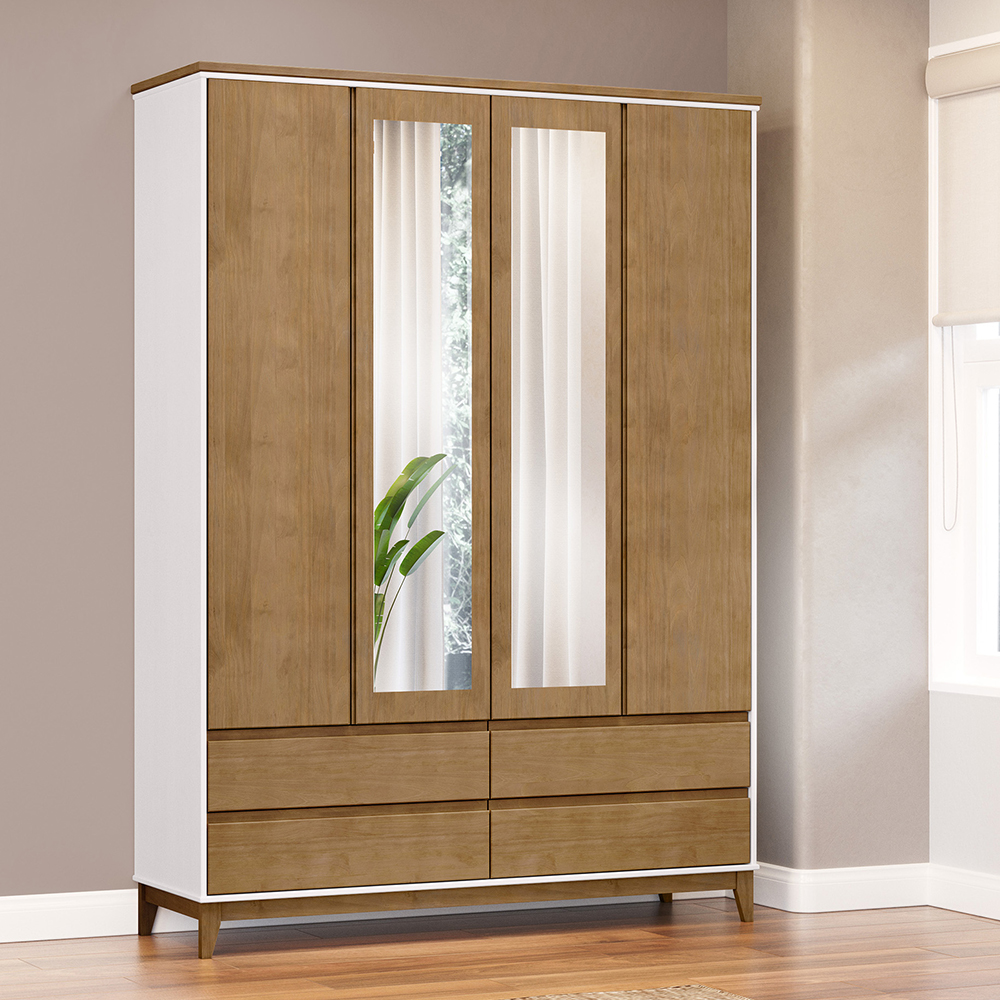 Guarda Roupa 4P 4G Espelho MDF 160 cm 2813 Off White Freijo Milani Store