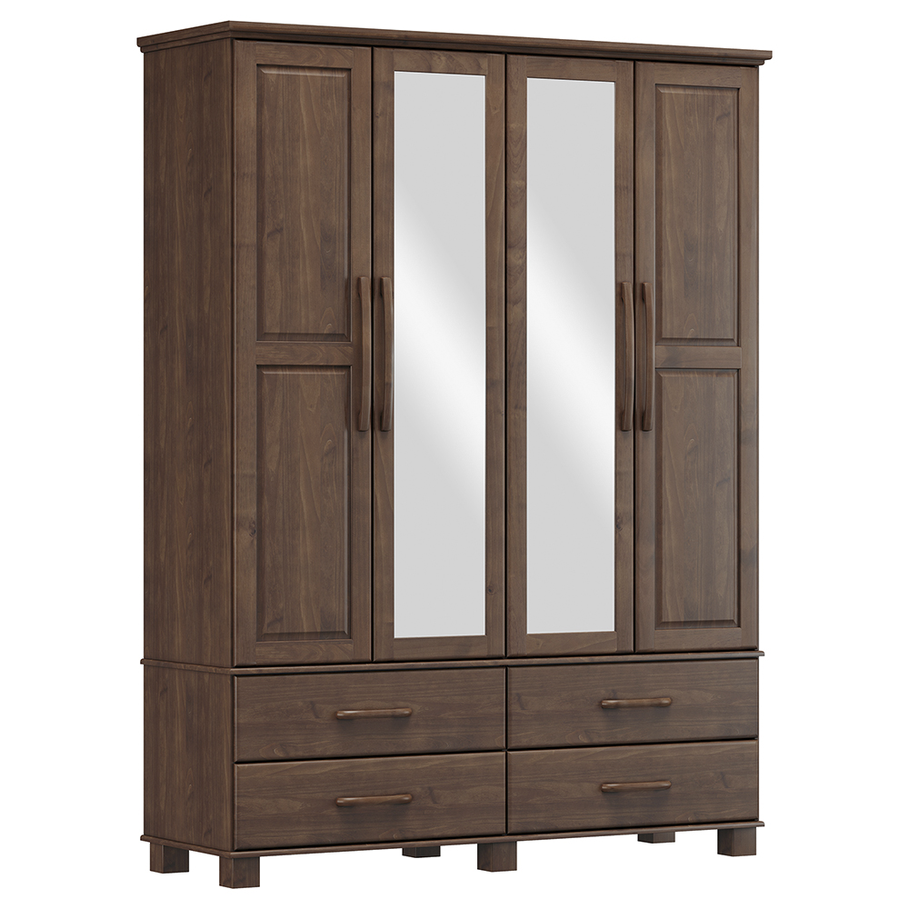 Guarda Roupa 4P 4G Espelho Madeira Maciça 168 cm 2252 Cafe Milani Store