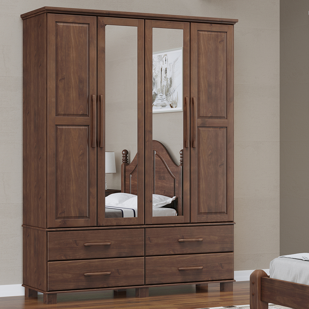 Guarda Roupa 4P 4G Espelho Madeira Maciça 168 cm 2252 Cafe Milani Store