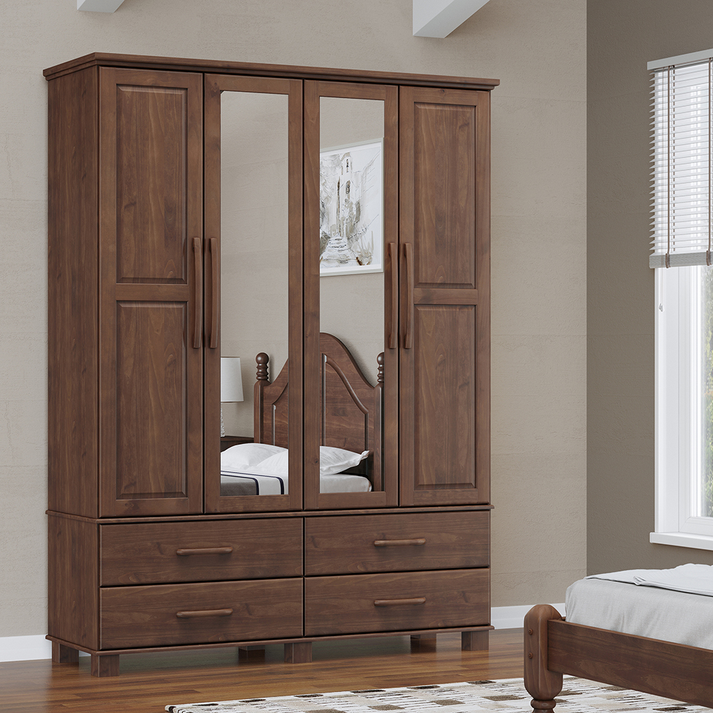 Guarda Roupa 4P 4G Espelho Madeira Maciça 168 cm 2252 Cafe Milani Store