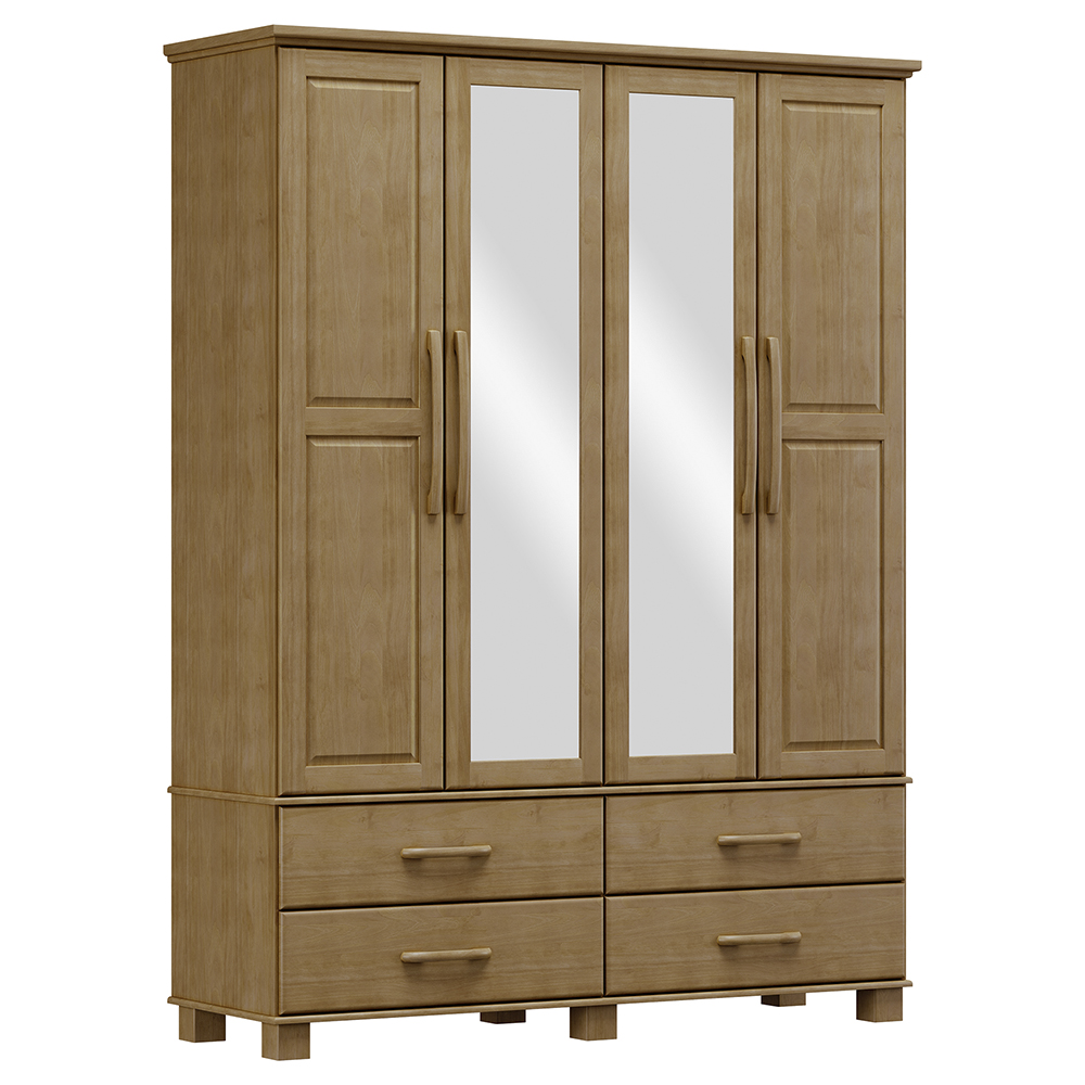 Guarda Roupa 4P 4G Espelho Madeira Maciça 168 cm 2252 Freijo Milani Store