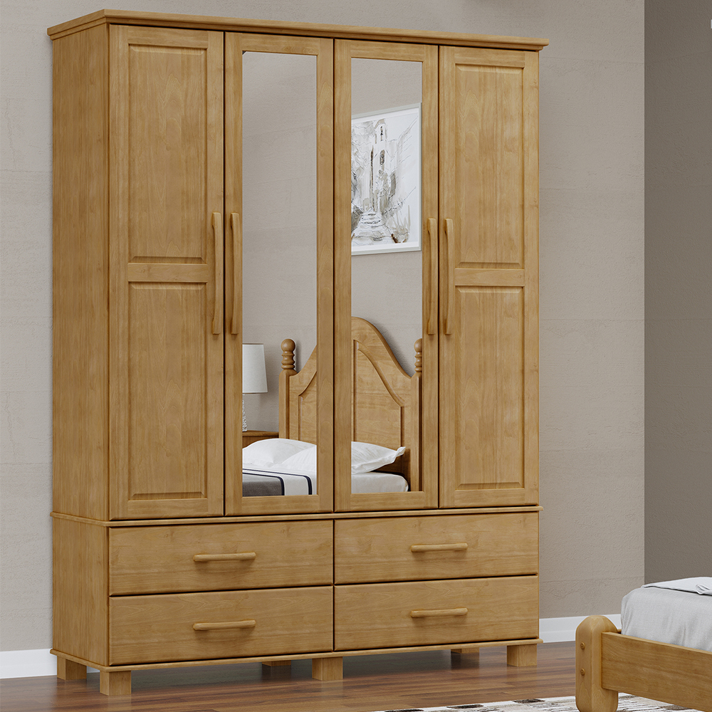 Guarda Roupa 4P 4G Espelho Madeira Maciça 168 cm 2252 Freijo Milani Store